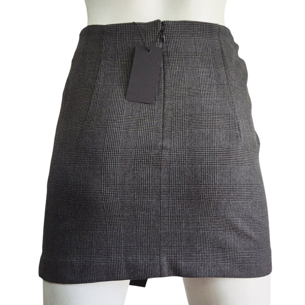BABATON Jethro Dark Academia Twist Front Plaid Faux Wrap Stretch Mini Skirt 0 XS - Picture 2 of 6